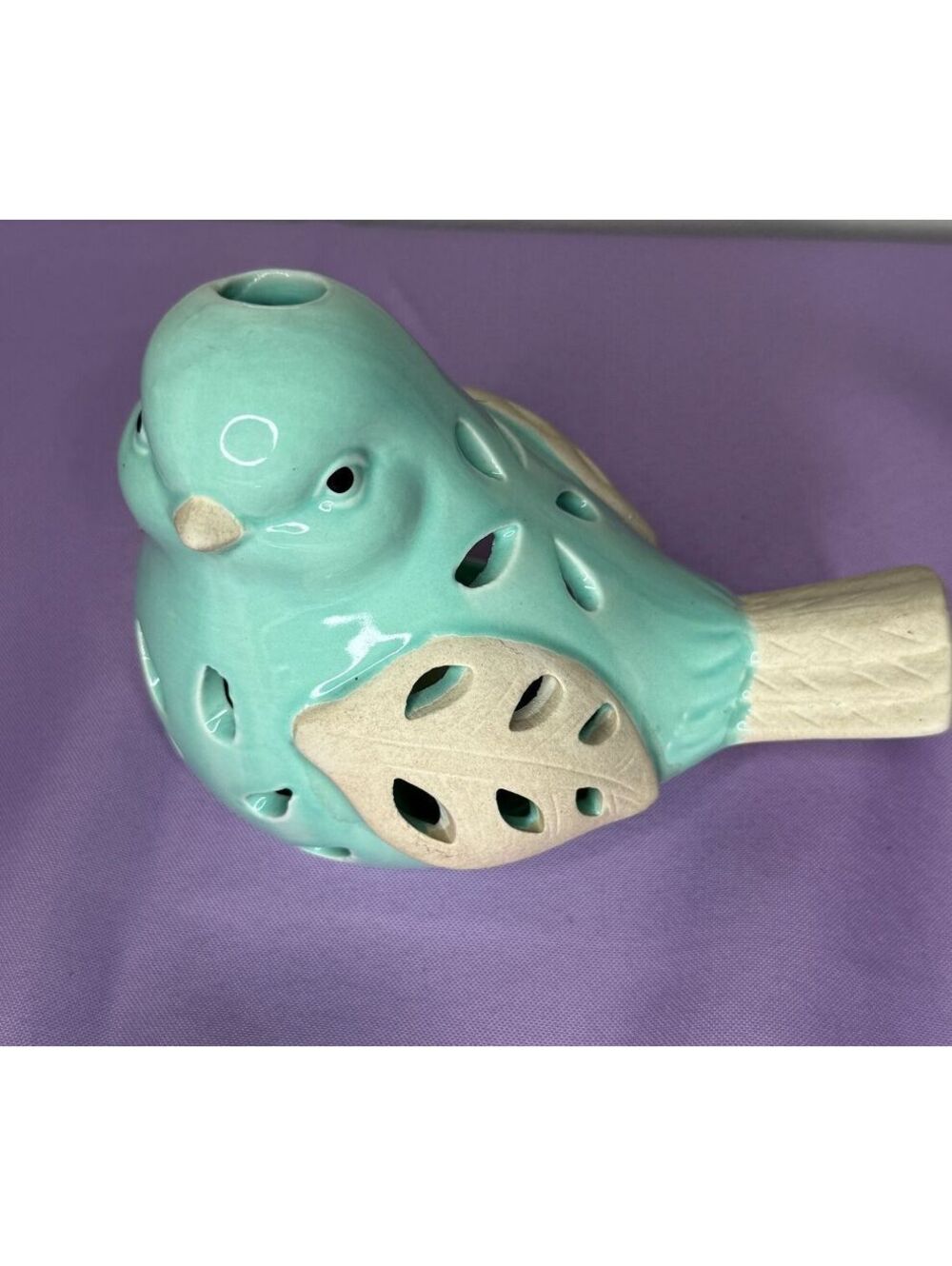 Mint Green Aqua Ceramic Bird Tealight Candle Holder